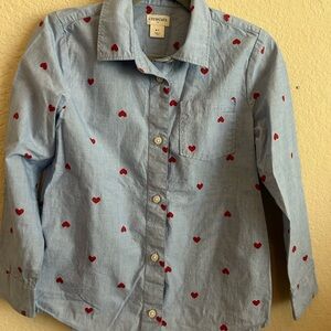 Crewcuts Light Blue Shirt with Red Heart Pattern